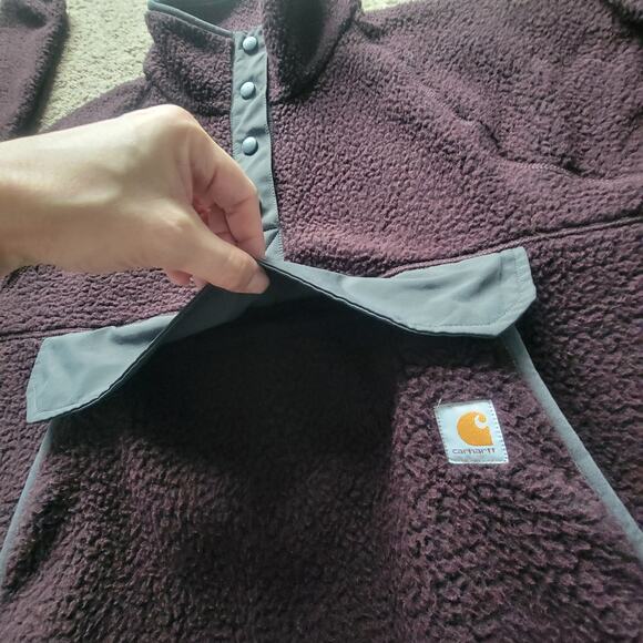 Carhartt Fleece Snap Pullover Mens XL Sherpa Relaxed Fit Jacket Grey Plum - Picture 11 of 13